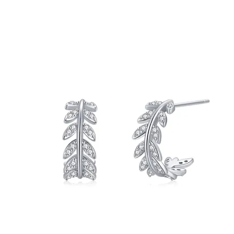 Orecchini a Bottone a Foglia in Argento Sterling S925 per Donna Strass Delicati Orecchini Botanici Gioielli di Moda Regalo