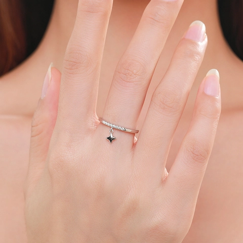 S925 Sterling Silver Star Pendant Ring For Women Minimalist Zirconia Row Setting Adjustable Band Fashion Light Luxury Jewelry