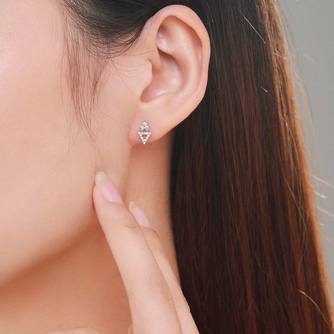 Pendientes de Botón de Triángulo Geométrico de Plata de Ley S925 Pendientes Minimalistas con Circonia Incrustada para Joyería Diaria Mujer