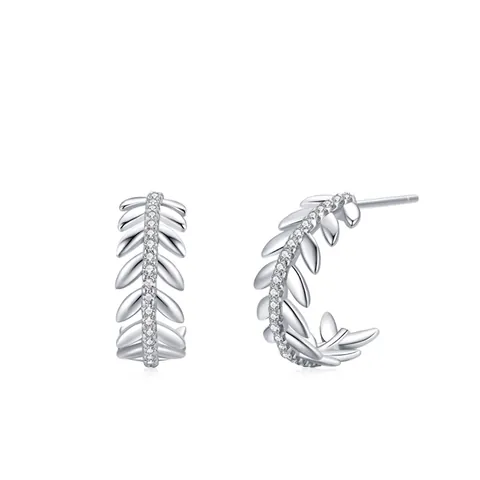 Orecchini a Bottone a Foglia in Argento Sterling 925 Moda Lusso Leggero Intarsiati con Micro Strass Gioielli Botanici per Donna
