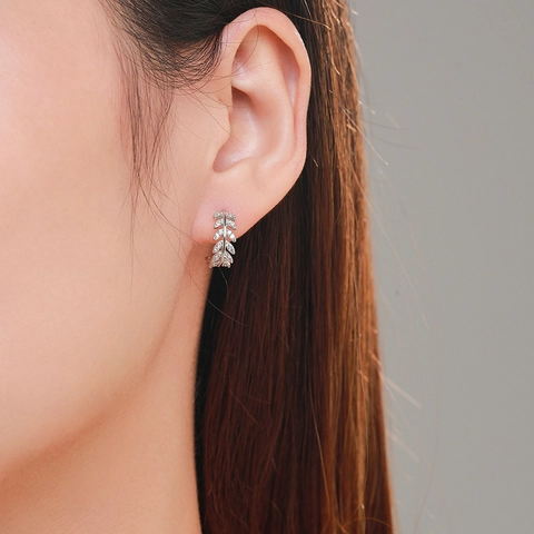 Orecchini a Bottone a Foglia in Argento Sterling S925 per Donna Strass Delicati Orecchini Botanici Gioielli di Moda Regalo