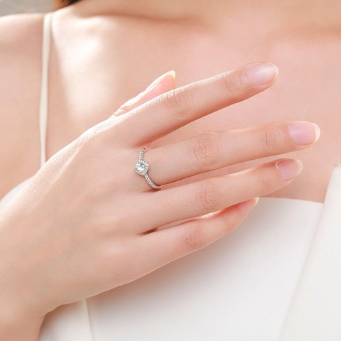 Luxe S925 Sterling Zilver Vierkante Halo Zirkonia Ring Voor Vrouwen Geometrische Micro Pavé Vingerring Mode Sieraden