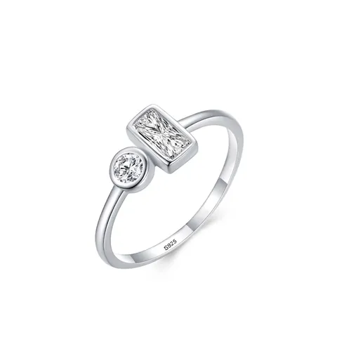 Minimalist S925 Sterling Silver Round Rectangular Rhinestone Geometric Finger Ring For Women Fashion Jewelry Wedding Gift
