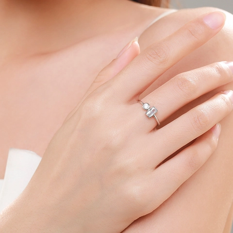Minimalist S925 Sterling Silver Round Rectangular Rhinestone Geometric Finger Ring For Women Fashion Jewelry Wedding Gift