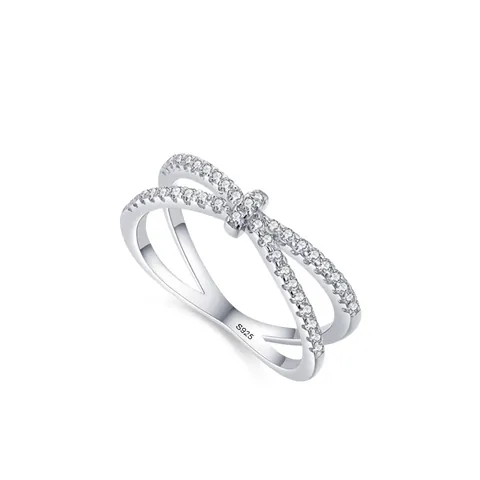 925 Sterling Silver Criss Cross Cubic Zirconia Ring For Women Elegant Geometric Inlaid Finger Ring Fashion Jewelry Accessory