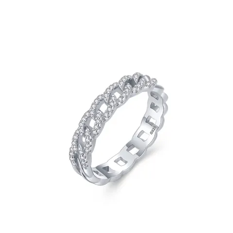 925 Sterling Silver Cuban Link Chain Ring For Women Pave Zirconia Minimalist Luxury Finger Ring White Gold Plated Fine Jewelry