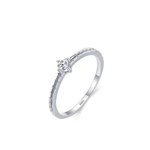 S925 Sterling Silver Solitaire Ring For Women Fresh Simple Rhinestone Ring With Wheat Pattern Band Fashion Jewelry Finger Gift