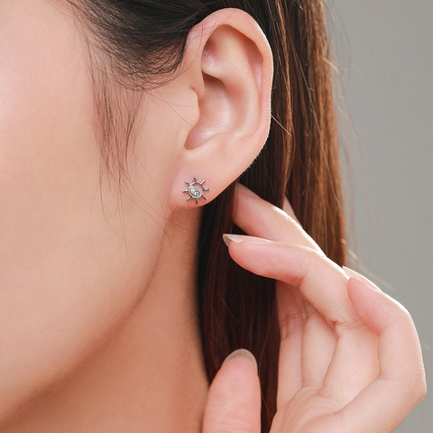 Pendientes de Botón de Sol de Plata de Ley S925 para Mujer Minimalista Micro Incrustación Circonia Geométrica Joyería Regalo