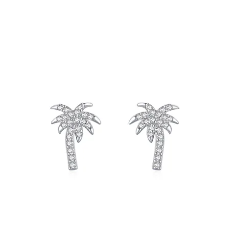 Pendientes de Botón de Plata de Ley S925 con Diseño de Palmera para Mujer Circonia Micro Incrustada Joyería Tropical