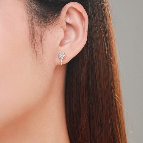 Pendientes de Botón de Plata de Ley S925 con Diseño de Palmera para Mujer Circonia Micro Incrustada Joyería Tropical