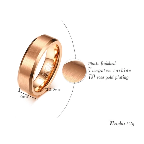 Minimalist 6mm Tungsten Carbide Ring For Men Rose Gold Brushed Matte Surface Polished Beveled Edge Durable Fashion Band