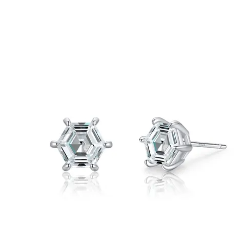 925 Sterling Silver Hexagon Stud Earrings For Women Shiny Zirconia Geometric Ear Piercing Minimalist Fashion Jewelry Gift