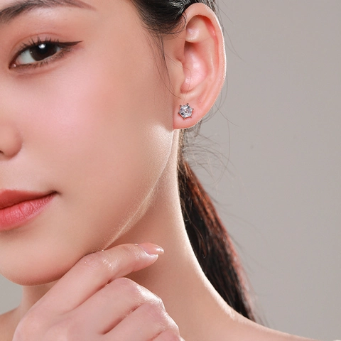 925 Sterling Silver Hexagon Stud Earrings For Women Shiny Zirconia Geometric Ear Piercing Minimalist Fashion Jewelry Gift