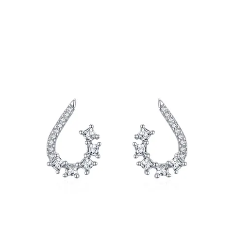 Eleganti Orecchini a Lobo in Argento Sterling 925 per Donna Design a Curva Geometrica Intarsiato con Zirconi Ipoallergenici