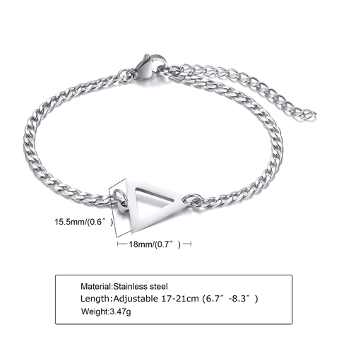 Pulsera de Cadena de Eslabones de Acero Inoxidable con Colgante de Triángulo Hueco Geométrico Minimalista para Hombre Mujer Ajustable Plata
