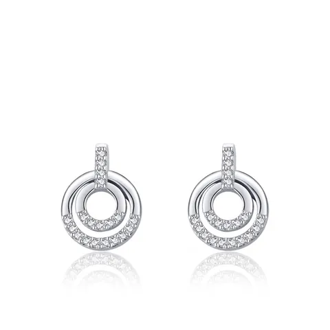 Orecchini a Bottone a Doppio Cerchio in Argento Sterling S925 per Donna Squisiti Orecchini Geometrici con Intarsio in Zirconia