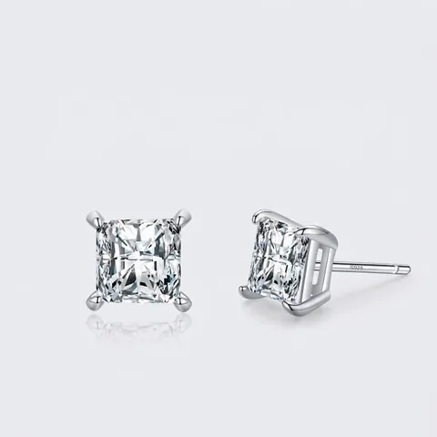 925 Sterlingsilber Quadratische Zirkonia Ohrstecker Für Damen Minimalistischer Eingelegter Schmuck Quadratisch Geschliffene Ohrringe