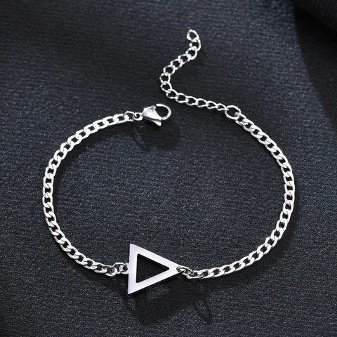 Pulsera de Cadena de Eslabones de Acero Inoxidable con Colgante de Triángulo Hueco Geométrico Minimalista para Hombre Mujer Ajustable Plata