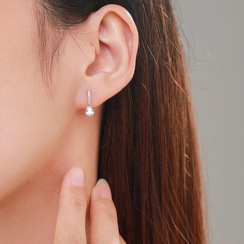 Pendientes de Botón de Plata de Ley 925 con Gota de Agua y Circonia Joyas Elegantes de Corte Pera para Mujer Moda Chic
