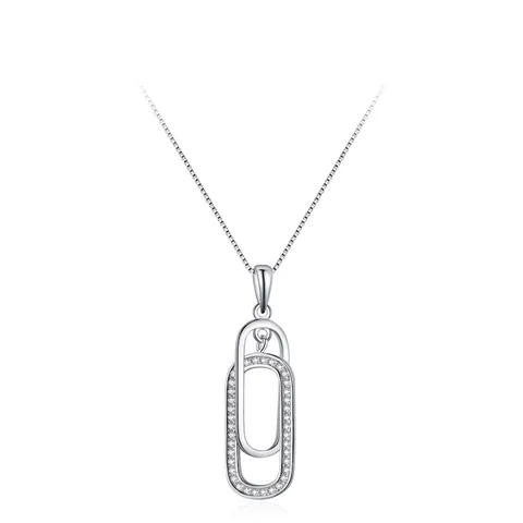 925 Sterling Zilveren Dubbele Ring Halsketting Voor Vrouwen Zirconia Ingelegde In elkaar grijpende Geometrische Cirkels Sieraden