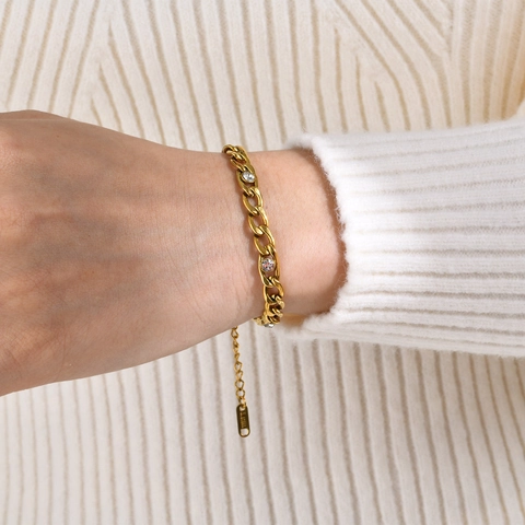 Mode Edelstahl Vergoldete Kette Armband Für Damen Mit Strass Runde Einlage Verstellbarer Schmuck Geschenk