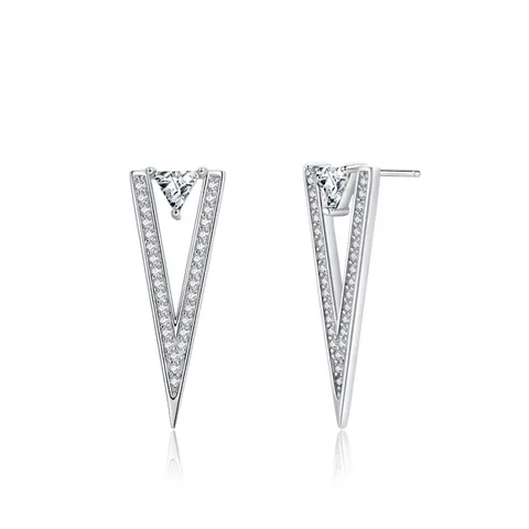 925 Sterling Silver Triangle Stud Earrings For Women Elegant V-Shaped Inlaid Zirconia Minimalist Geometric Jewelry Gift