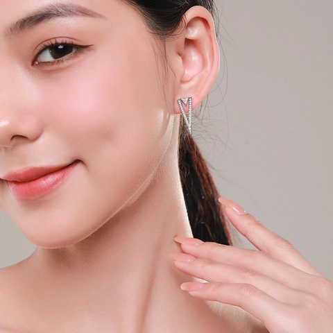 925 Sterling Silver Triangle Stud Earrings For Women Elegant V-Shaped Inlaid Zirconia Minimalist Geometric Jewelry Gift