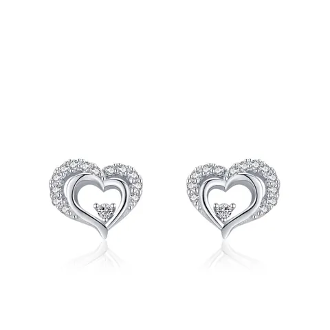 Elegante 925 Sterling Silber Hohlherz Ohrstecker Für Damen Doppelherzform Zirkonia Eingelegt Mode Schmuck Geschenk