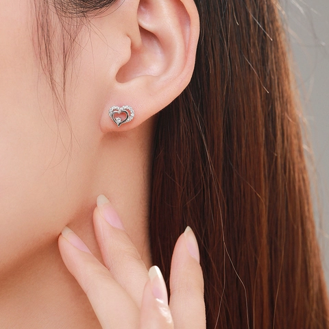 Elegante 925 Sterling Silber Hohlherz Ohrstecker Für Damen Doppelherzform Zirkonia Eingelegt Mode Schmuck Geschenk