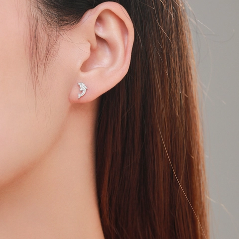 Orecchini a Bottone in Argento Sterling S925 a Forma di Delfino con Strass Piccoli Orecchini Animali per Donna Gioielli