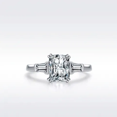 Luxurious 925 Sterling Silver Emerald Cut Zirconia Ring Elegant Three Stone Design Geometric Inlaid Ring For Women Fashion Jewelry