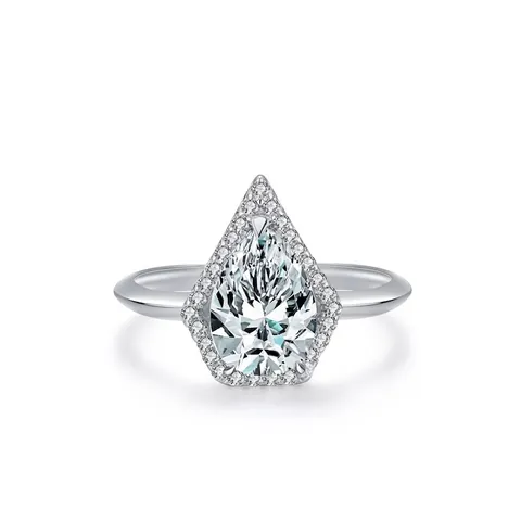 Anello Halo in Argento Sterling 925 con Zirconia Taglio a Pera per Donna Placcato Oro Bianco Anello di Fidanzamento