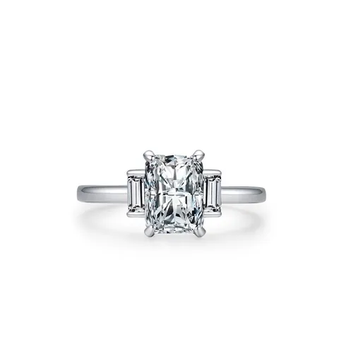 Luxury 925 Sterling Silver Rectangle Zirconia Ring Elegant Three-Stone Geometric Inlaid Ring For Women Wedding Party Jewelry