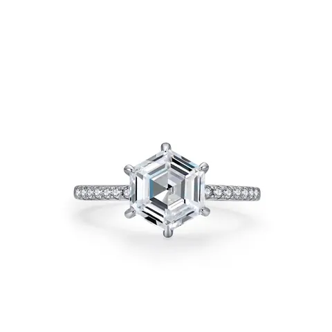 925 Sterling Silver Hexagon Cubic Zirconia Ring For Women Luxury Geometric Inlaid Wedding Engagement Fashion Jewelry