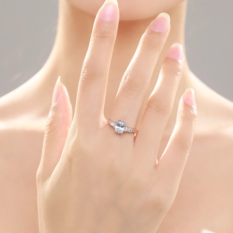 925 Sterlingsilber Zirkonia Ring Für Damen Eleganter Ovalschliff Drei Steine Verlobungsring Baguette Seitensteine Schmuck
