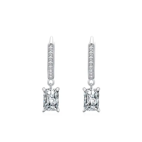 925 Sterling Zilveren Rechthoekige Zirconia Hangende Oorbellen Voor Vrouwen Elegante Geometrische Lichte Luxe Mode Sieraden