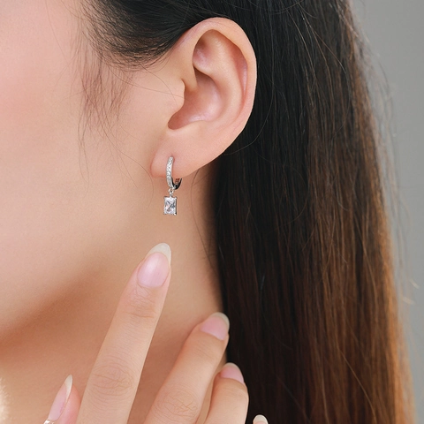 925 Sterling Zilveren Rechthoekige Zirconia Hangende Oorbellen Voor Vrouwen Elegante Geometrische Lichte Luxe Mode Sieraden