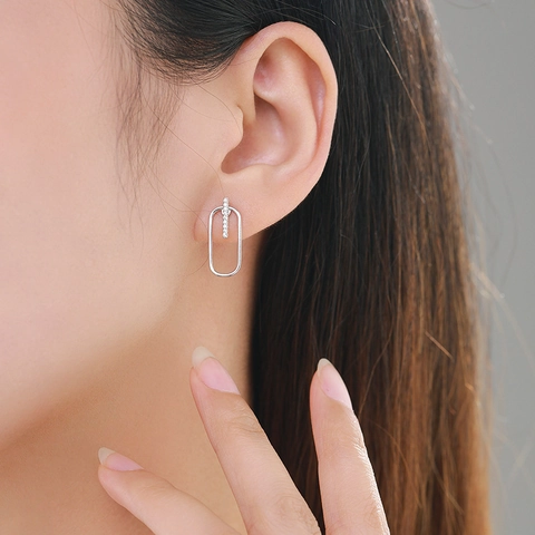 Pendientes de Botón Ovalados Geométricos de Plata de Ley 925 para Mujer Circonia Micro Incrustada Joyería Simple Minimalista Desmontable