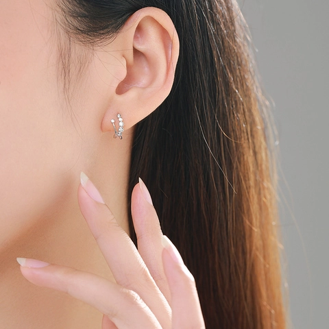 925 Sterlingsilber Doppellagige Blasen Ohrstecker Mikro Eingelegte Zirkonia Geometrische C-Form Schmuck Für Damen Geschenk