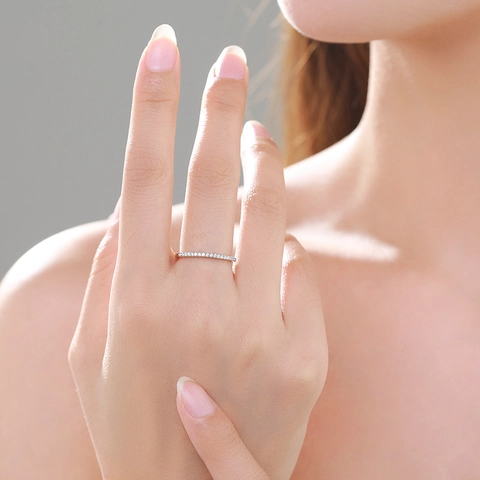 925 Sterling Silver Ring For Women Minimalist Micro Pave Zirconia Eternity Band Stackable Thin Finger Ring Jewelry Gift