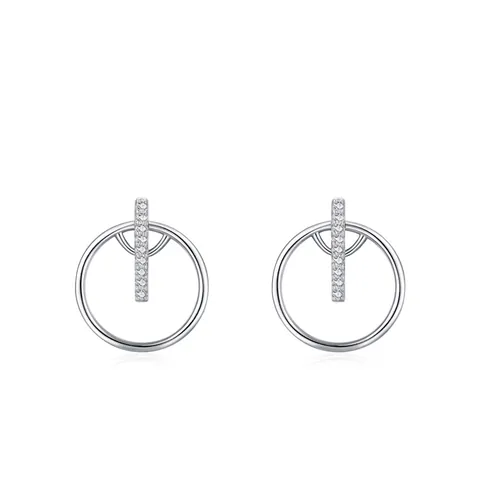 925 Sterling Silver Geometric Round Stud Earrings Zirconia Micro Inlaid Minimalist Jewelry For Women Daily Fashion Accessories