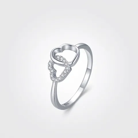 925 Sterling Zilver Dubbel In Elkaar Grijpend Hart Open Ring Voor Vrouwen Minimalistische Zirkonia Micro-Ingelegde Liefde Hart Sieraden