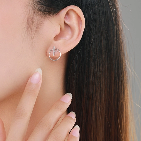 925 Sterling Silver Geometric Round Stud Earrings Zirconia Micro Inlaid Minimalist Jewelry For Women Daily Fashion Accessories