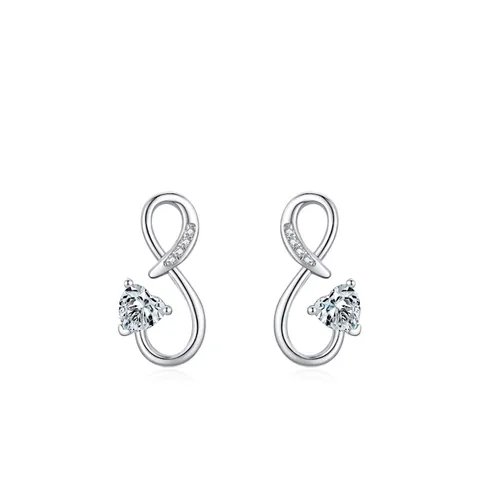 925 Argento Sterling Infinito Cuore Orecchini a Bottone Elegante Zirconia Intarsiato Gioielli di Moda per Donna Regalo