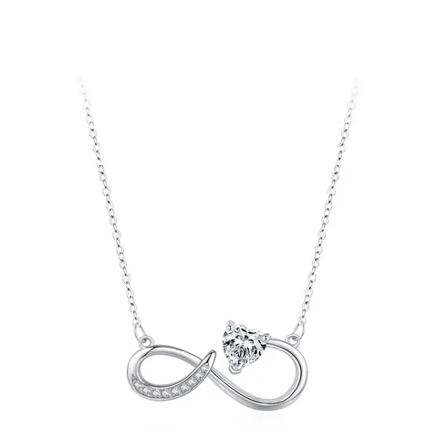 925 Sterling Silver Infinity Heart Pendant Necklace For Women Elegant Rhinestone Inlaid Clavicle Chain Jewelry Gift
