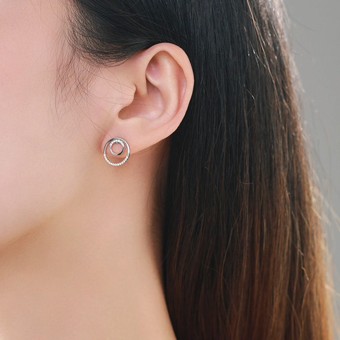 925 Sterlingsilber Rund Mikro Eingelegt Zirkonia Ohrstecker Für Damen Nischendesign Geometrische Ohrringe Schmuck