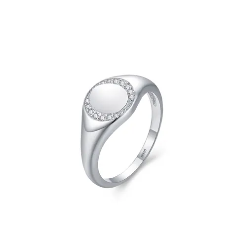 925 Sterling Silver Geometric Circle Signet Ring For Women Micro Pave Zirconia Minimalist Fashion Finger Jewelry Gift