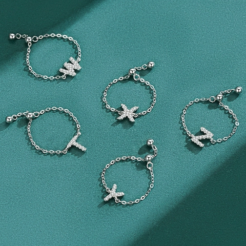 925 Sterlingsilber Buchstabe Y Verstellbarer Kettenring Für Damen Personalisiert Eingelegte Zirkonia Mode Schmuck Minimalistisch Gliederring