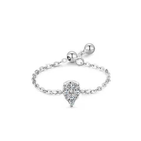925 Sterlingsilber Birnenform Zirkonia Verstellbarer Kettenring Für Damen Eleganter Zierlicher Minimalistischer Dünner Fingerschmuck