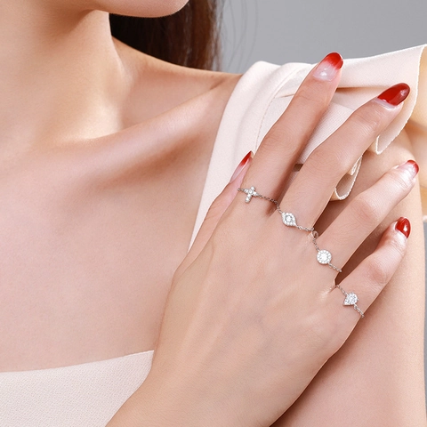 Anillo Ajustable de Cadena con Cruz de Plata de Ley 925 para Mujer Circonia Microincrustada Joyería de Moda Minimalista Anillo Fino